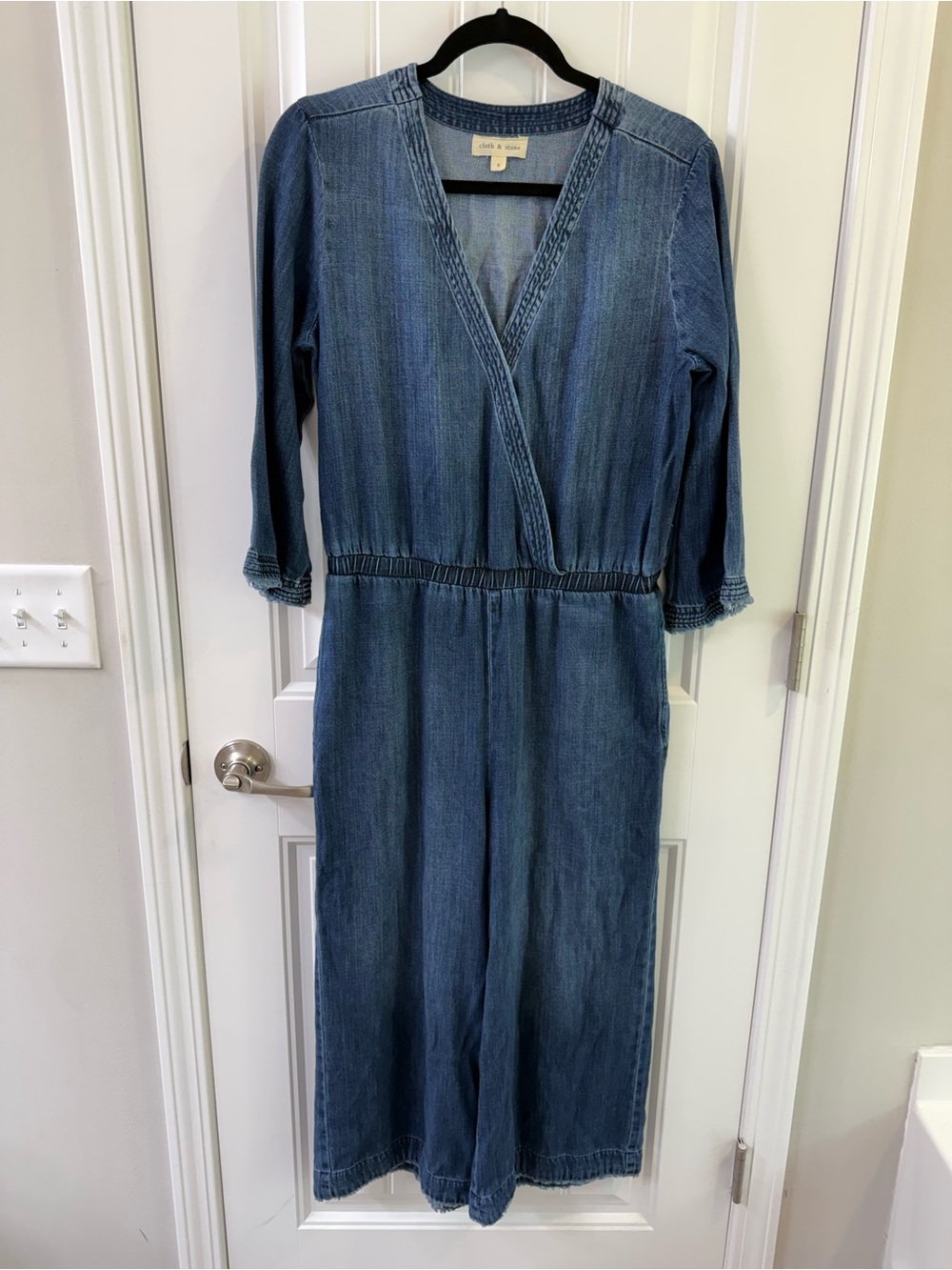 Cloth & Stone Anthropologie Wide Leg Denim Jumpsuit Size Small